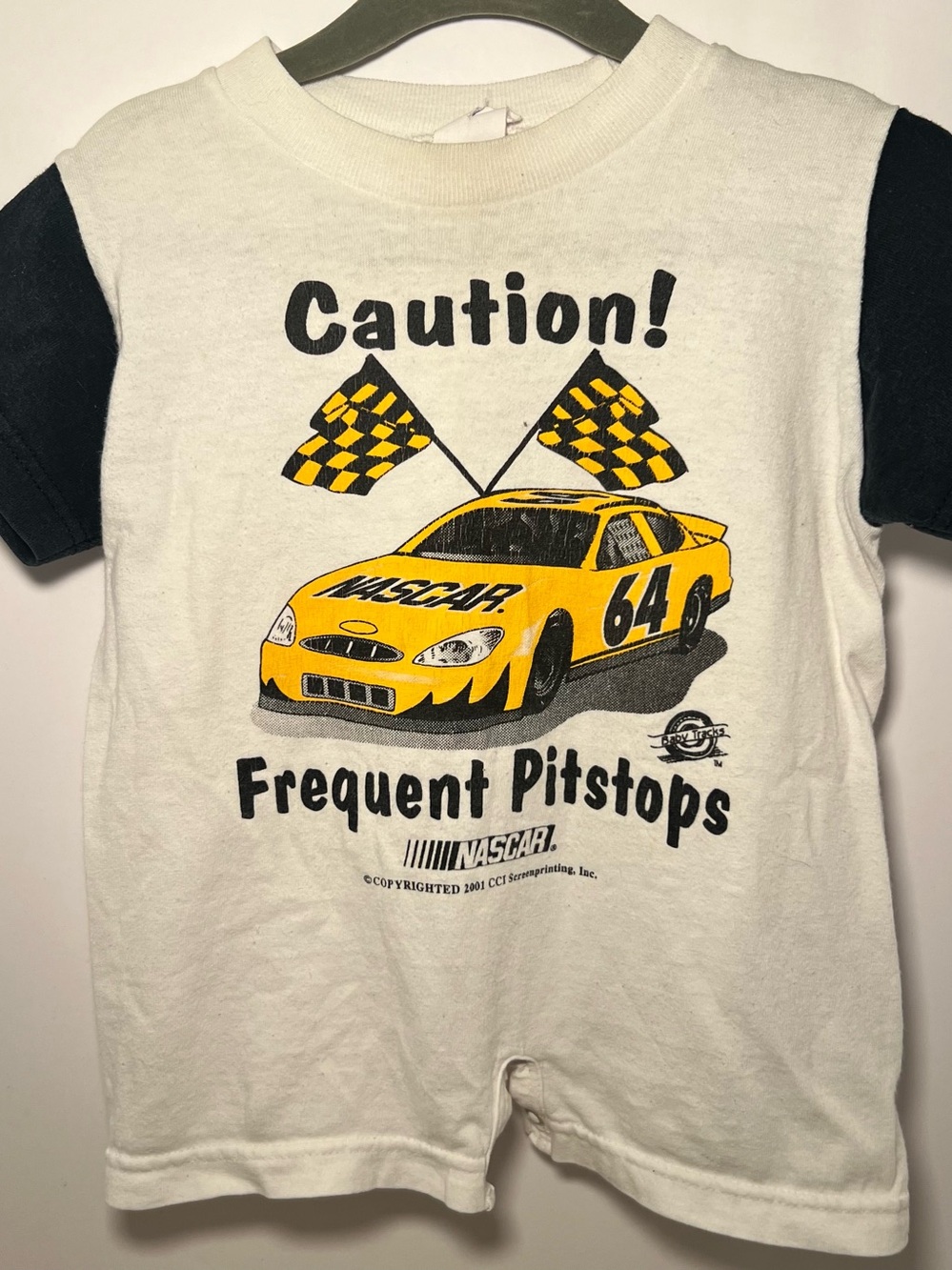 Vintage Y2K NASCAR 18 24M Unisex Caution Frequent Pitstops Racing Tee Romper